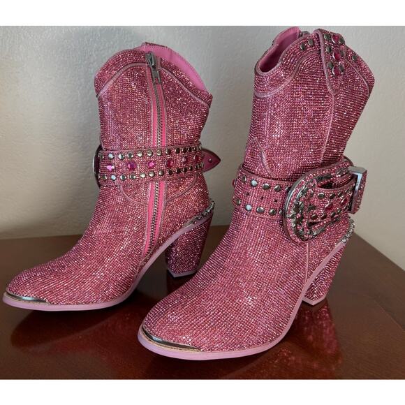 ClubEXX Sheriff Shine Cowboy Boots Pink Size 8M New In Box Rhinestones Bling - Picture 6 of 9